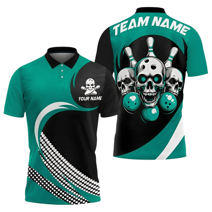 Skull Custom Black And Red Bowling Polo Shirt Mens, Custom Skull Bowling Team Shirt BZ0716
