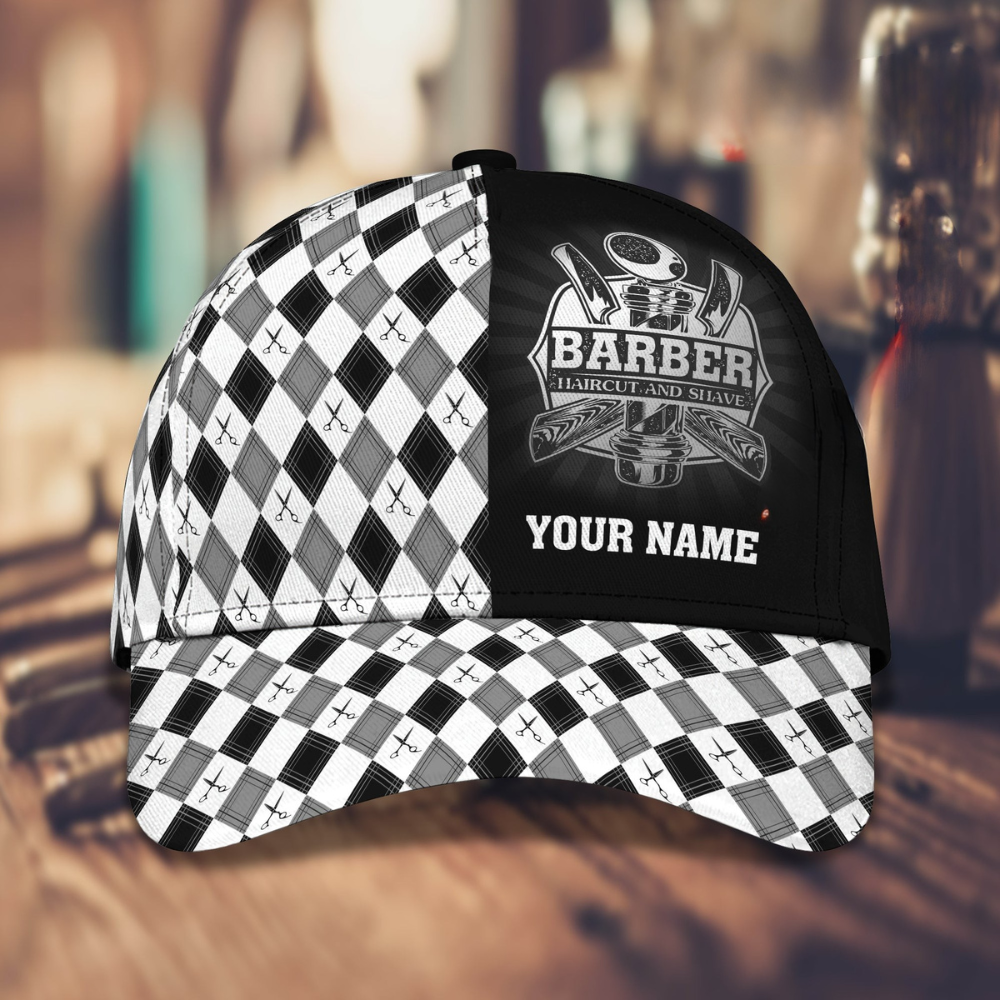 3D Classic Cap Barber Personalized Name Cap Lasfour CA0844