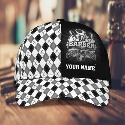 3D Classic Cap Barber Personalized Name Cap Lasfour CA0844