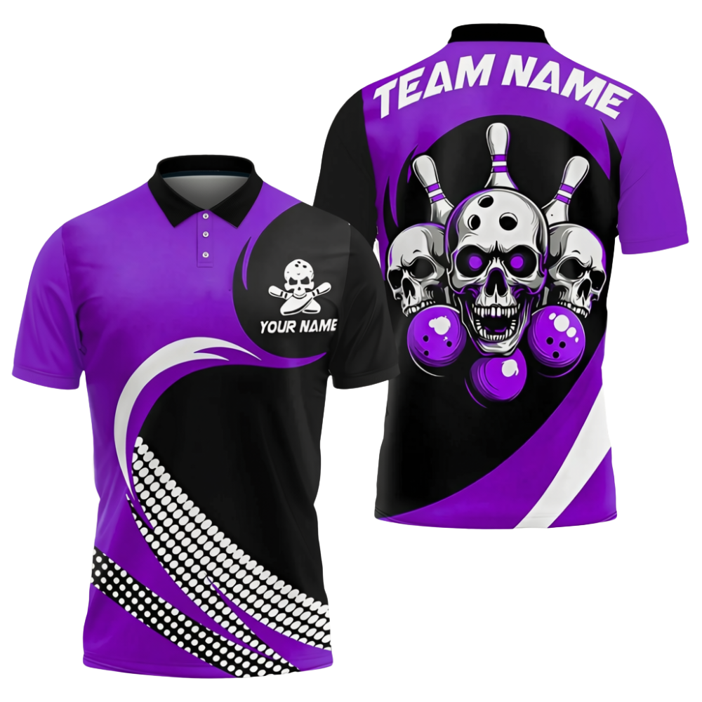 Skull Custom Black And Red Bowling Polo Shirt Mens, Custom Skull Bowling Team Shirt BZ0716