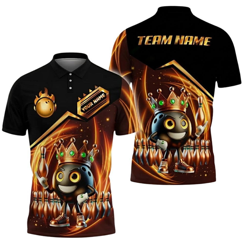 Funny Crown Ball Custom Mens Bowling Team Polo Shirt, Custom Bowling Shirts BZ0680