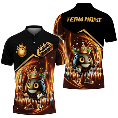Funny Crown Ball Custom Mens Bowling Team Polo Shirt, Custom Bowling Shirts BZ0680