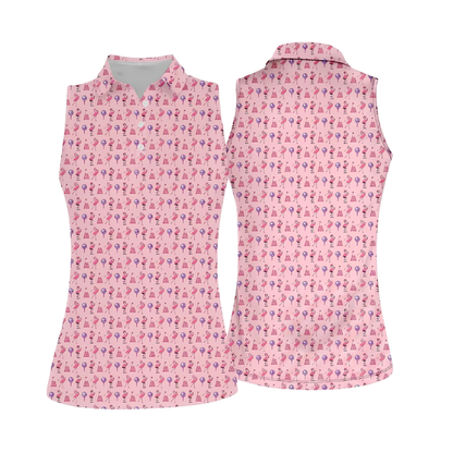 Par The Bar Disco Flamingo Sleeveless Golf Shirt For Ladies, Fun Flamingo Golf Shirt Wome GE0435
