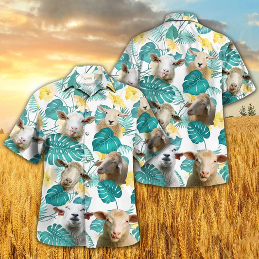 Sheep In Tropical Leaves Pattern Hawaiian Shirt, Sheep Hawaiian Shirt Men Women HO0359