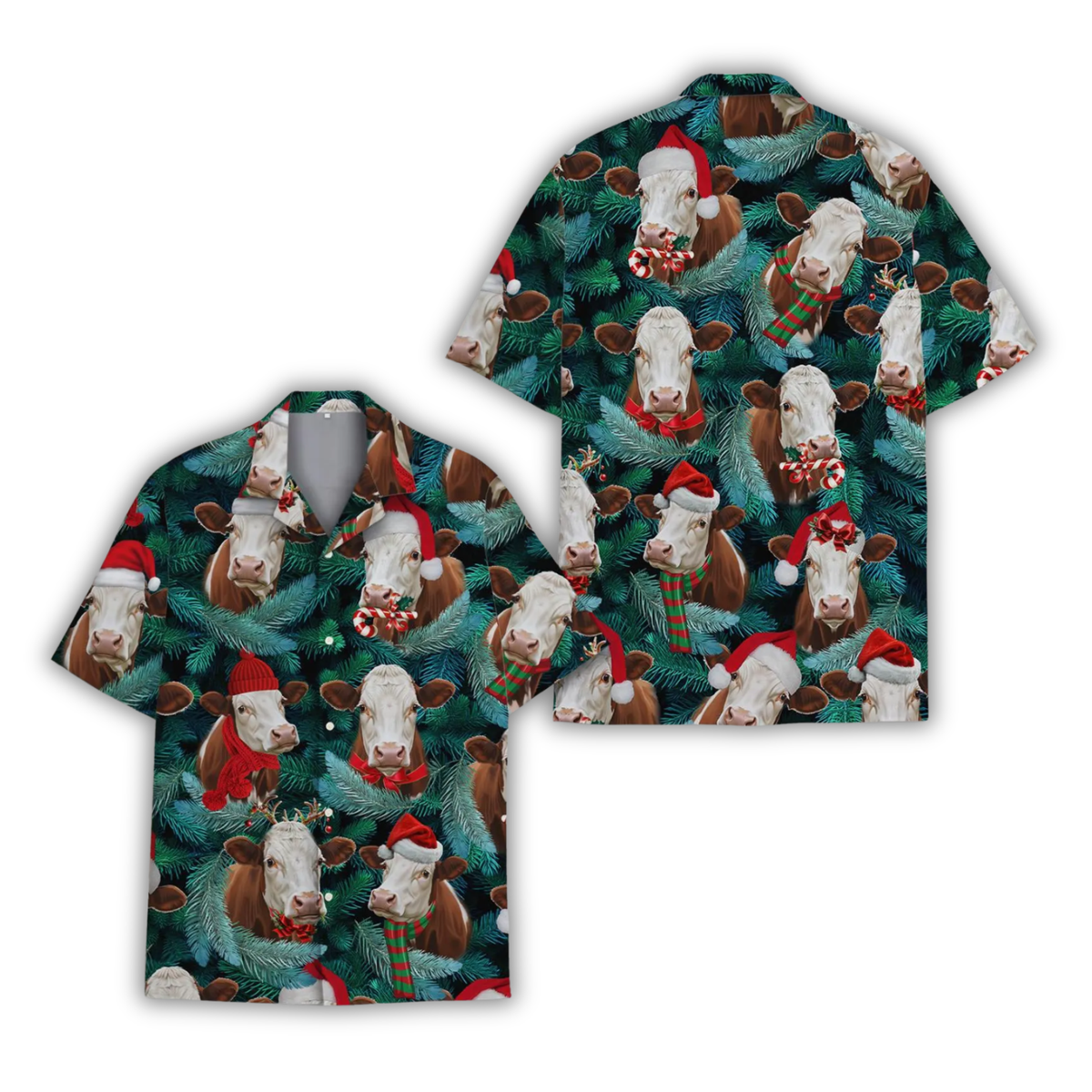 Herford Cow Christmas Tropical Hawaiian Shirt, Cow Lover Hawaiian Shirt Christmas HE0886