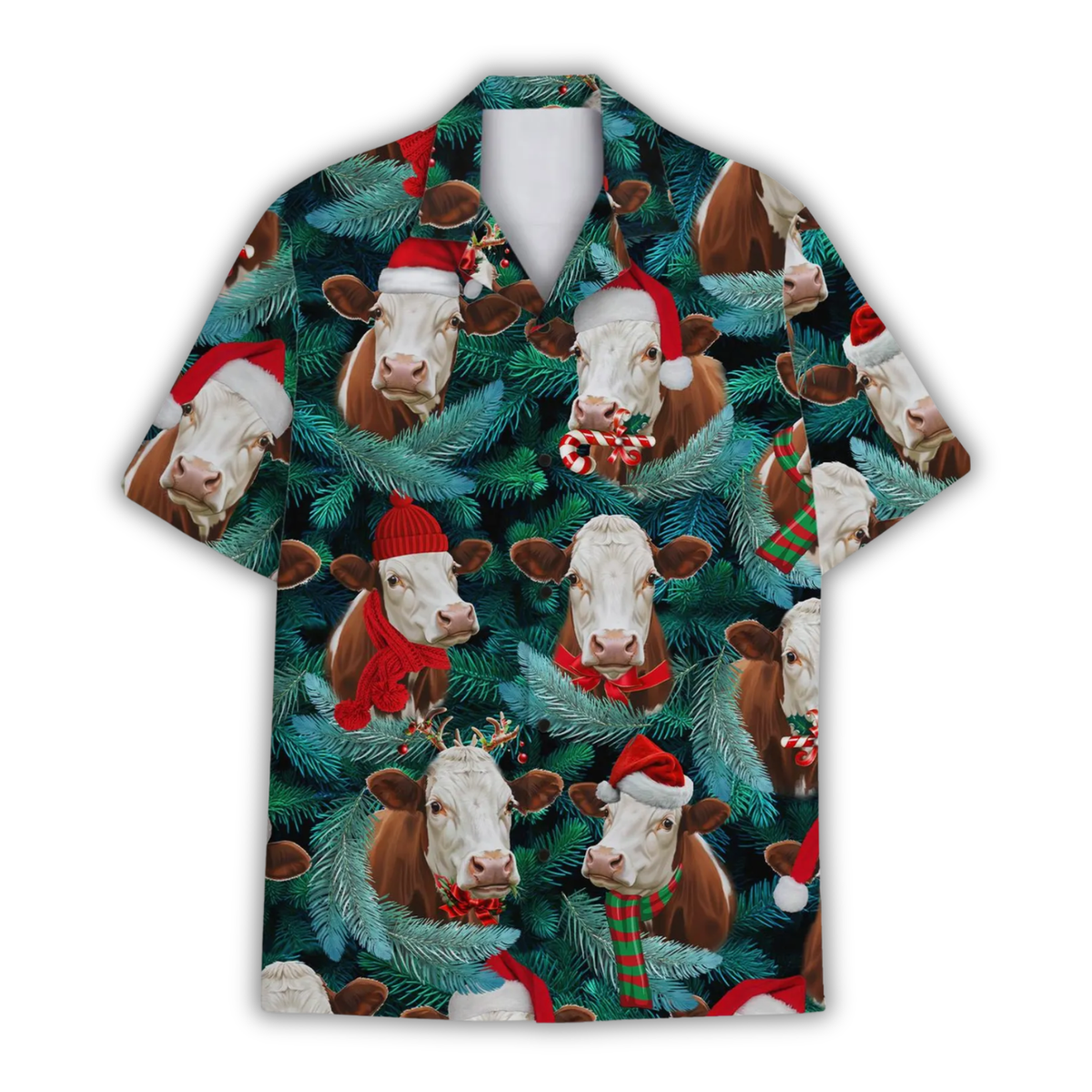 Herford Cow Christmas Tropical Hawaiian Shirt, Cow Lover Hawaiian Shirt Christmas HE0886