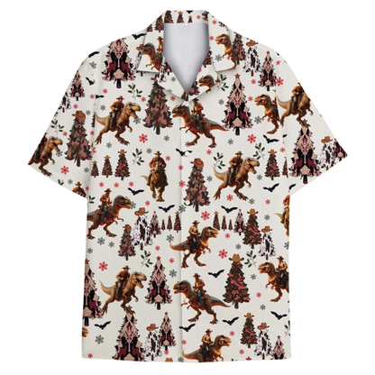 Christmas Cowboy Dinosaur Hawaiian Shirt For Men, Western Christmas Hawaiian Shirt HE0887