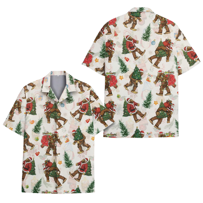 Bigfoot Christmas Tree Hawaiian Shirt For Men, Sasquatch Lover Christmas Hawaiian Shirt HE0888