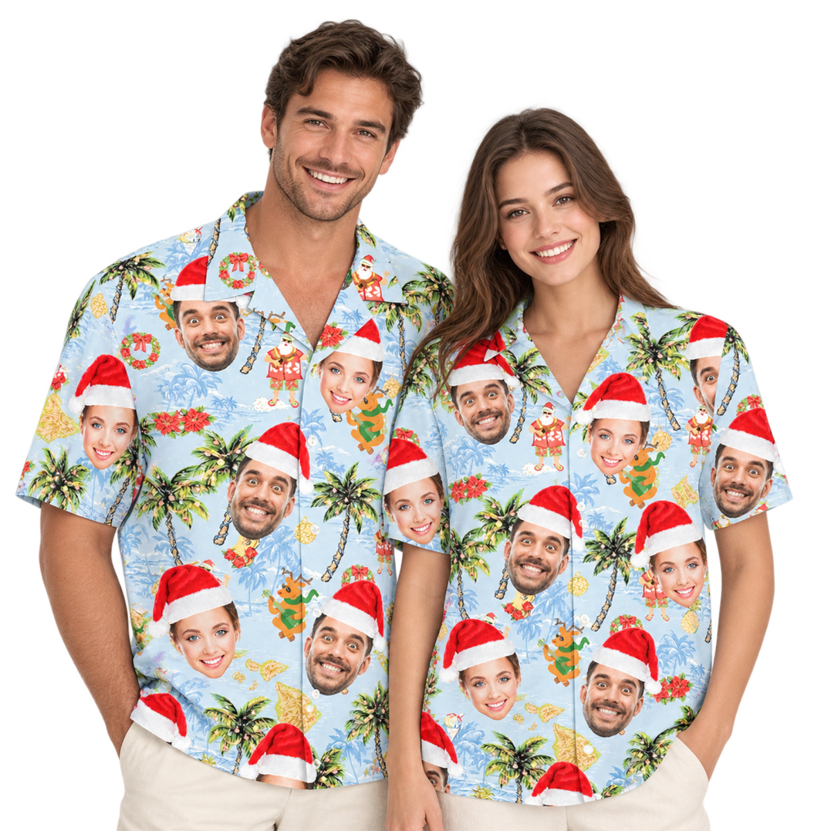 Custom Faces Christmas Tropical Hawaiian Shirt For Men And Women, Custom Photo Xmas Hawaiian Shirt HE0845