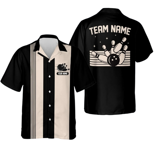 Vintage Custom Black Bowling Hawaiian Shirt For Men, Custom Vintage Bowling Team Shirts BE0047