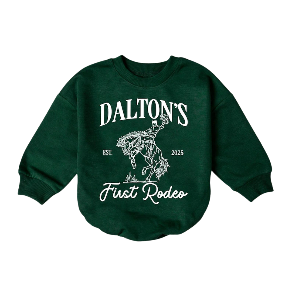 Custom Baby Name First Rodeo Romper Sweater, Personalized Western Baby Romper Sweatshirt BB0242
