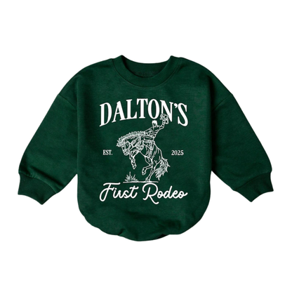 Custom Baby Name First Rodeo Romper Sweater, Personalized Western Baby Romper Sweatshirt BB0242