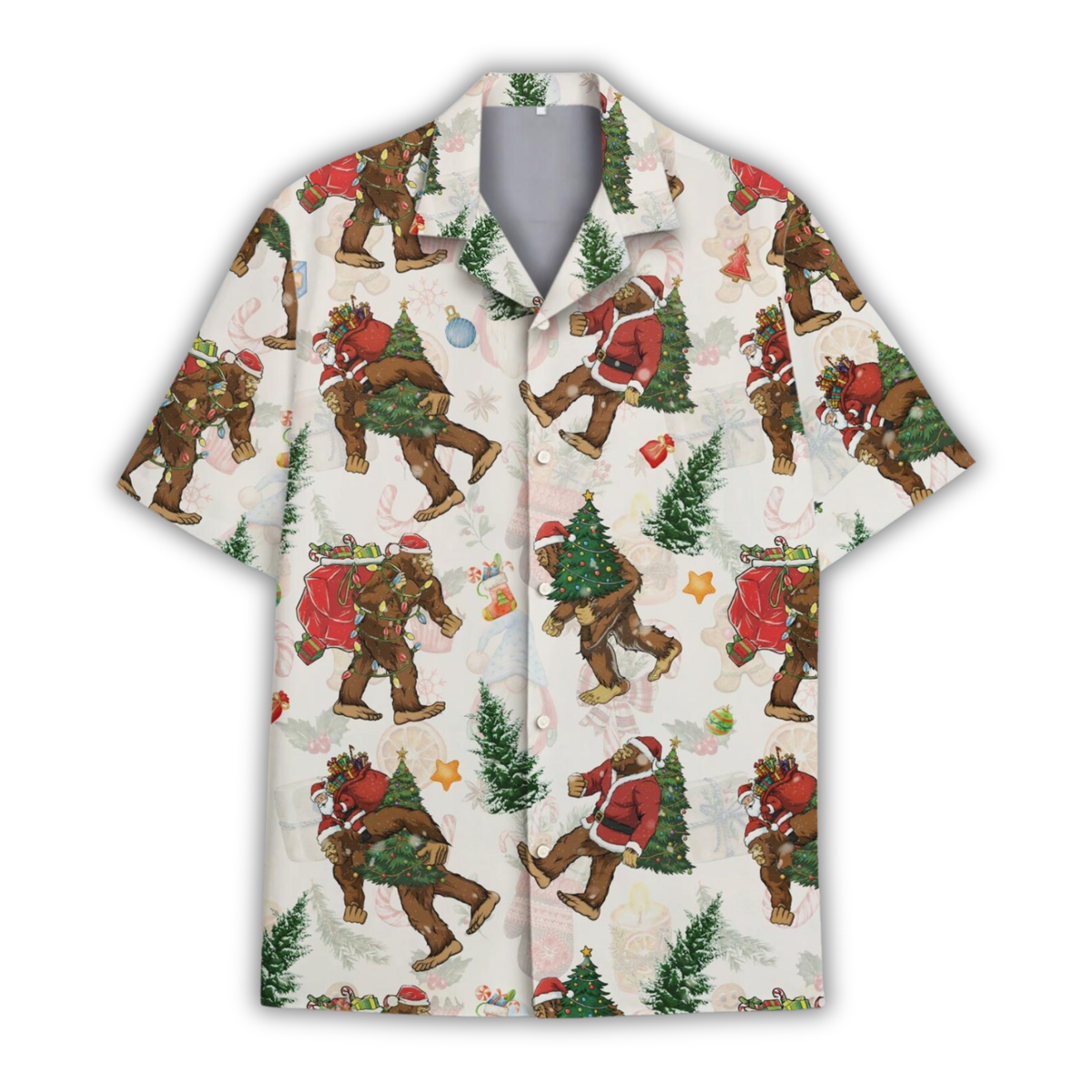 Bigfoot Christmas Tree Hawaiian Shirt For Men, Sasquatch Lover Christmas Hawaiian Shirt HE0888