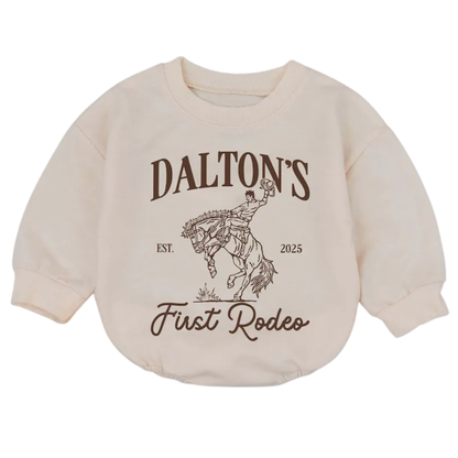 Custom Baby Name First Rodeo Romper Sweater, Personalized Western Baby Romper Sweatshirt BB0242