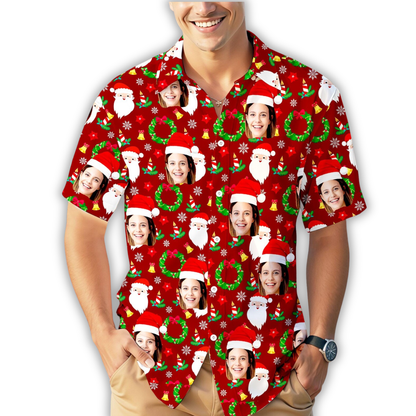 Christmas Custom Photo With Hat Hawaiain Shirt, Custom Photo Xmas Hawaiian Shirt HE0841