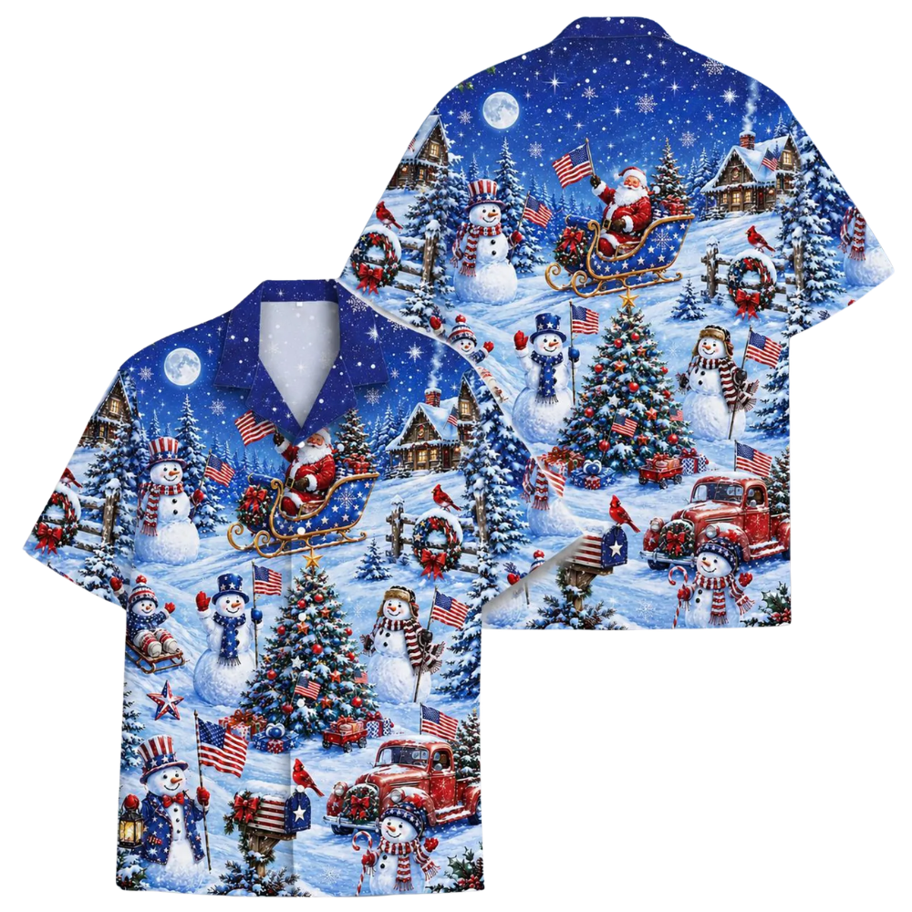 Snowman USA Flag Hawaiian Shirt For Men Women, Christmas Patriotic Hawaiian Shirt HE0871