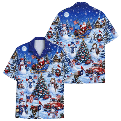 Snowman USA Flag Hawaiian Shirt For Men Women, Christmas Patriotic Hawaiian Shirt HE0871