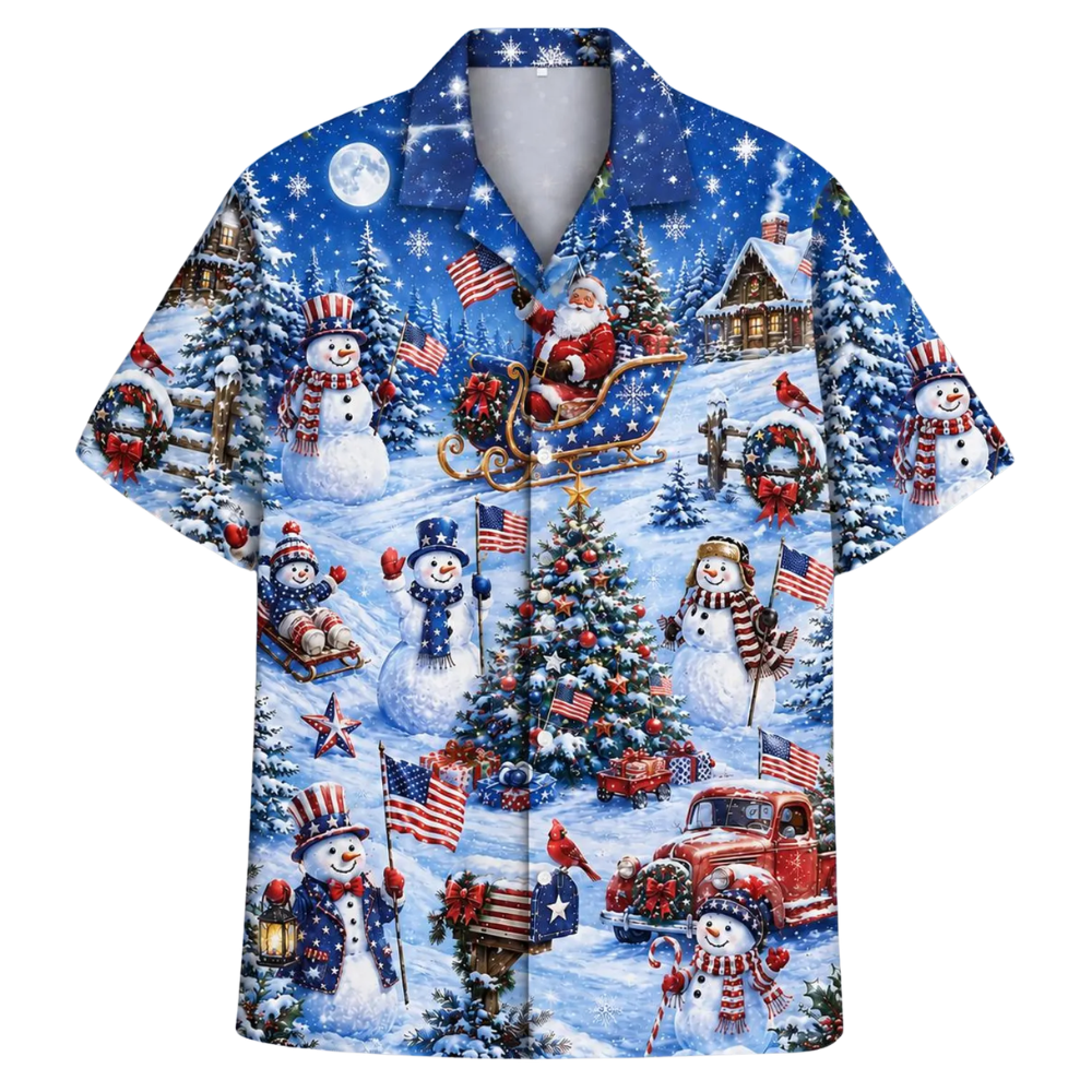 Snowman USA Flag Hawaiian Shirt For Men Women, Christmas Patriotic Hawaiian Shirt HE0871