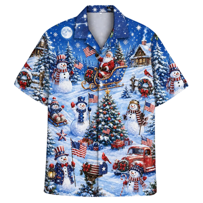 Snowman USA Flag Hawaiian Shirt For Men Women, Christmas Patriotic Hawaiian Shirt HE0871