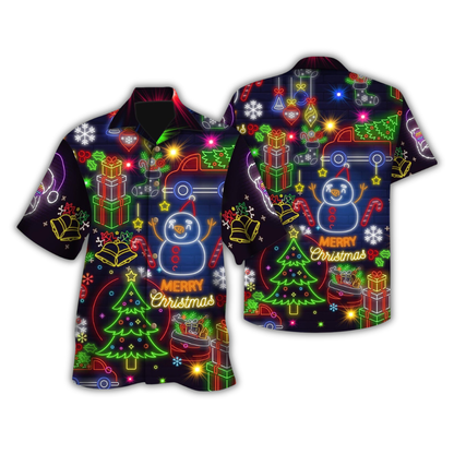 Neon Christmas Hawaiian Shirt For Men Women, Christmas Hawaiian Shirt Black HE0872