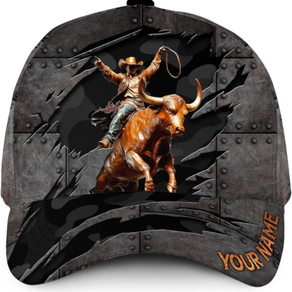 Bull Riding Custom Cowboy Baseball Cap 3D Printed, Custom Bull Riding Hat CP0561