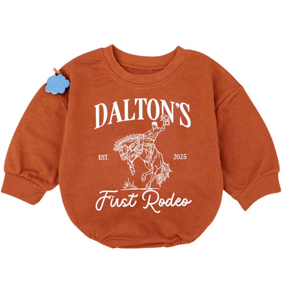 Custom Baby Name First Rodeo Romper Sweater, Personalized Western Baby Romper Sweatshirt BB0242