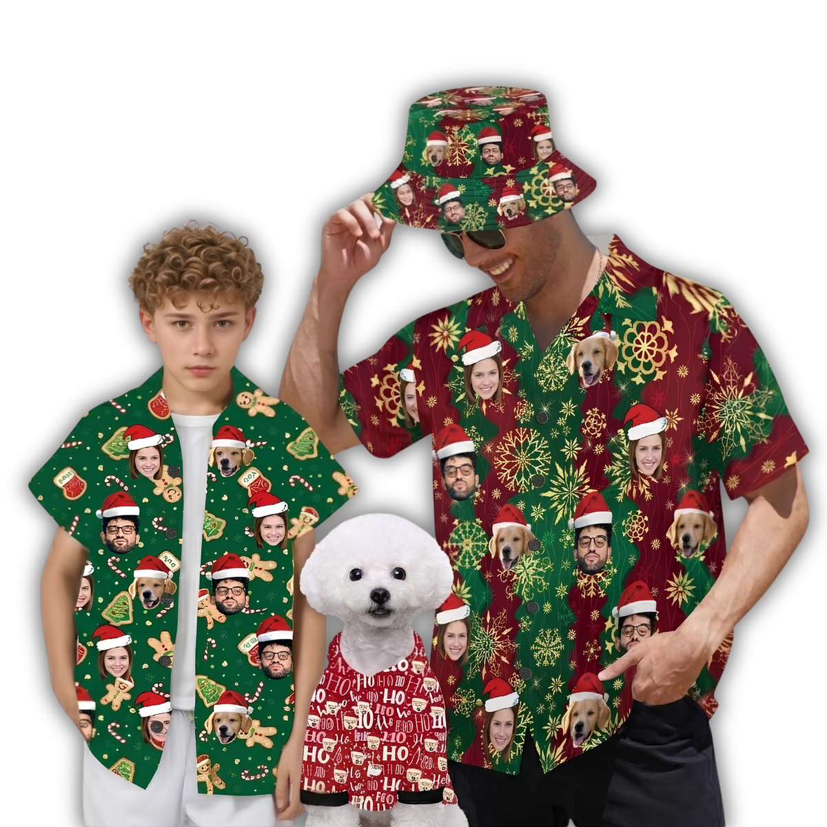 Custom Faces Christmas Hawaiian Shirt For Men Women, Custom Photo Christmas Hawaiian Shirt HE0840
