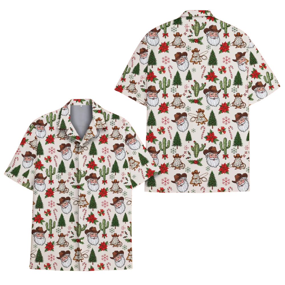 Cowboy Santa Christmas Hawaiian Shirt For Men, Western Christmas Hawaiian Shirt HE0878