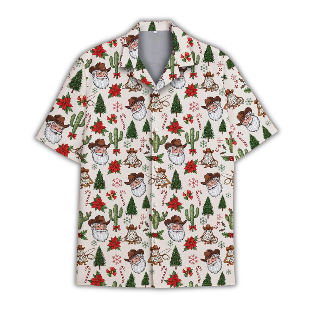 Cowboy Santa Christmas Hawaiian Shirt For Men, Western Christmas Hawaiian Shirt HE0878