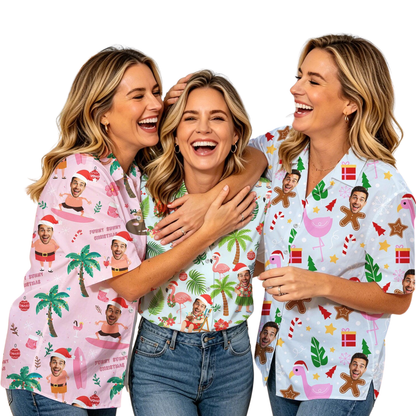 Custom Photo Christmas Tropical Hawaiian Shirt For Men Women, Custom Funny Faces Christmas Hawaiian Shirt HE0880