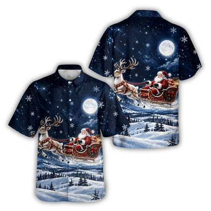 Santa Sleigh Reindeer Hawaiian Shirt For Men, Christmas Hawaiian Shirt With Pocket HE0882