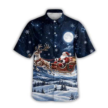 Santa Sleigh Reindeer Hawaiian Shirt For Men, Christmas Hawaiian Shirt With Pocket HE0882