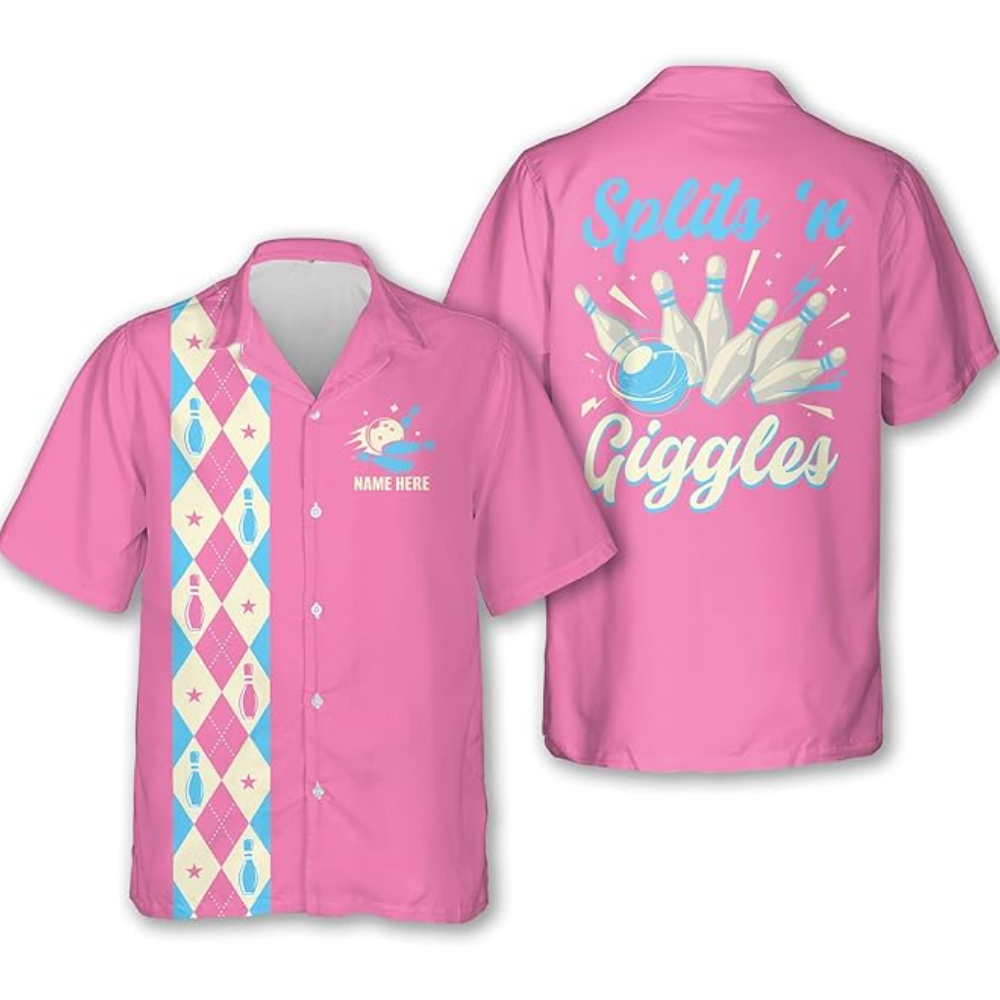 Splits'n Giggles Custom Pink Ladies Bowling Hawaiian Shirt, Custom Womens Funny Bowling Shirts HW0179