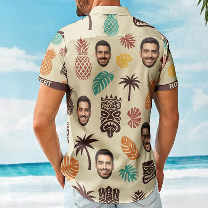 Tiki Pineapple Vintage Summer Aloha Shirts Custom Face - Custom Photo Hawaiian Shirts HA0046