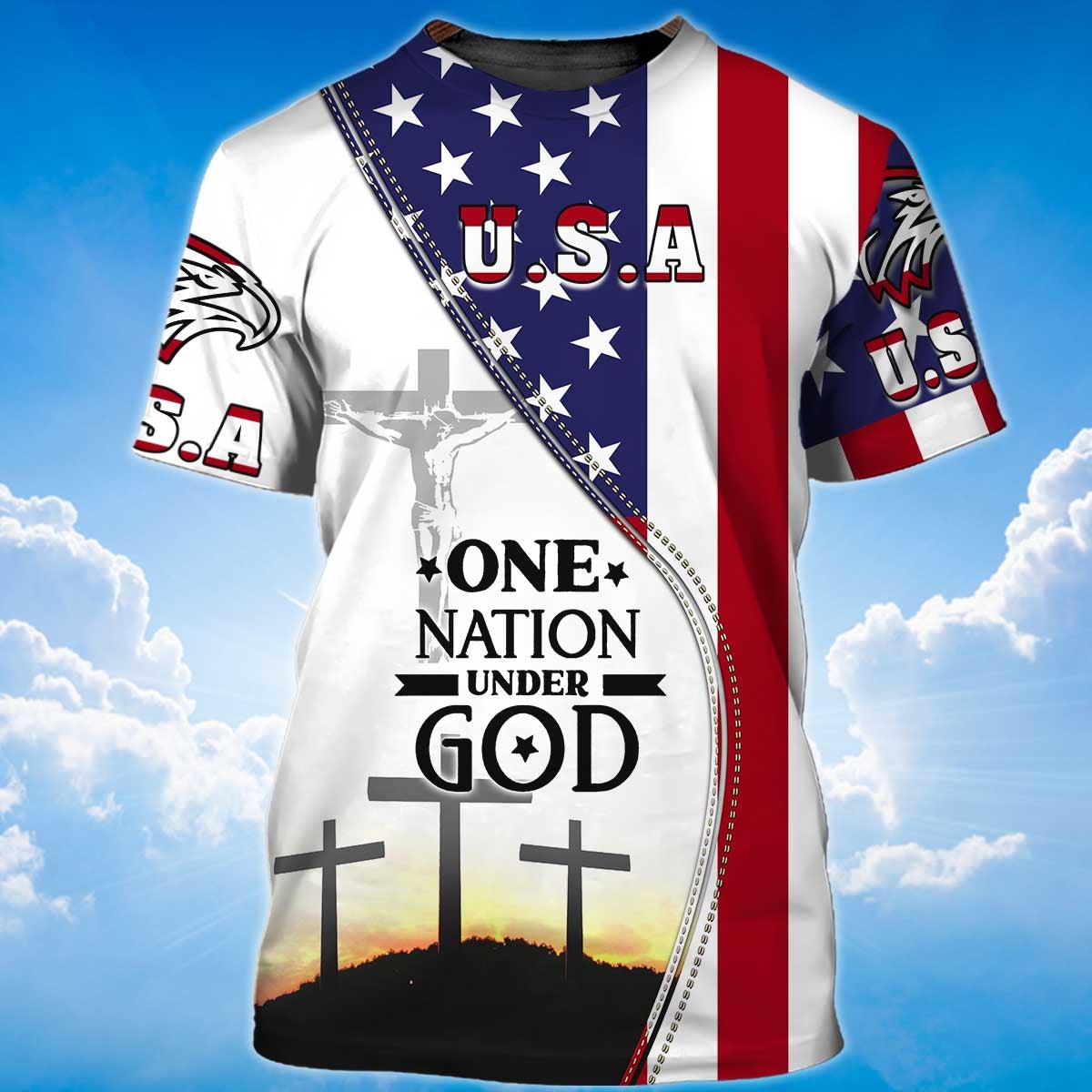 One Nation Under God Patriotic American Flag Pattern Shirt Men Women Lasfour TO1400