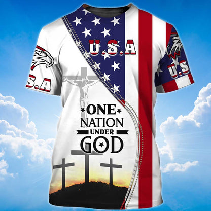 One Nation Under God Patriotic American Flag Pattern Shirt Men Women Lasfour TO1400