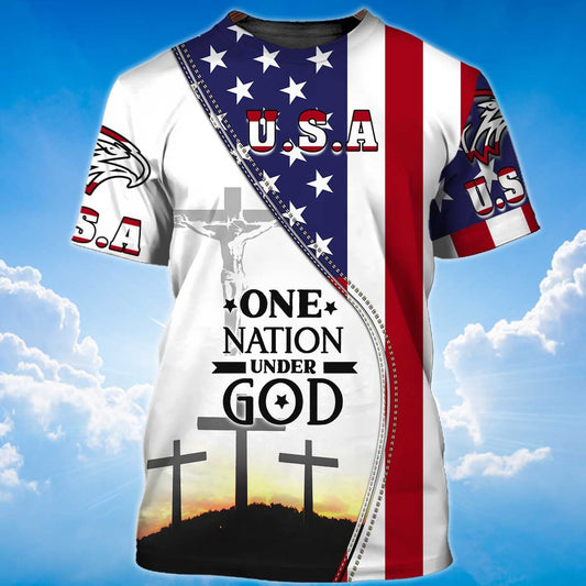 One Nation Under God Patriotic American Flag Pattern Shirt Men Women Lasfour TO1400