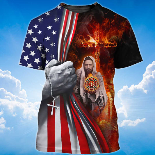Jesus In The Flames T Shirt Patriot Gift Memorial 11 September Shirts TO1423