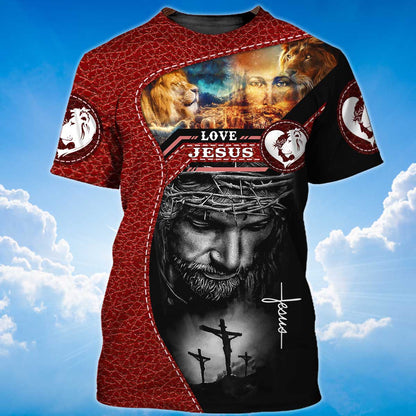 3D All Over Print Love Jesus Tee Shirt Men Women Red Leather Pattern TO1425
