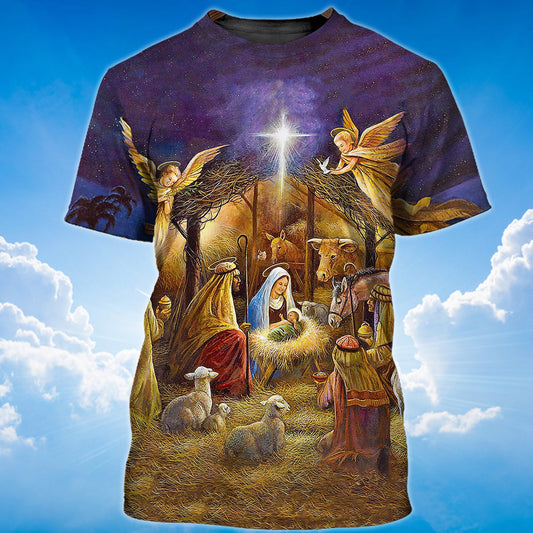 When God Was Born T Shirt 3D God Shirt For Noel Christmas TO1396