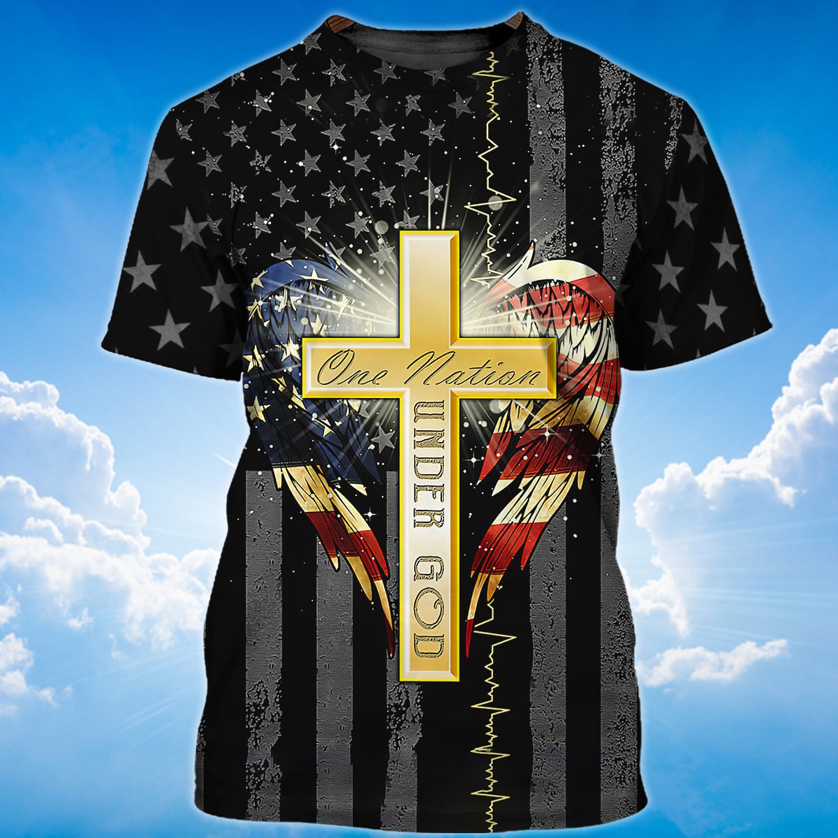One Nation Under God Wing And American Flag T Shirt Patriotic Usa Shirt TO1395