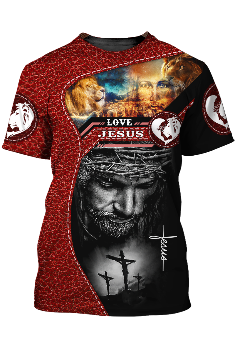 3D All Over Print Love Jesus Tee Shirt Men Women Red Leather Pattern TO1425