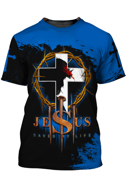 Jesus Christ Saved My Life 3D Tee Shirts Blue And Black T Shirt Lasfour TO1418