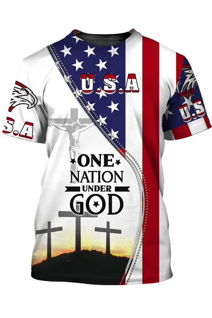 One Nation Under God Patriotic American Flag Pattern Shirt Men Women Lasfour TO1400