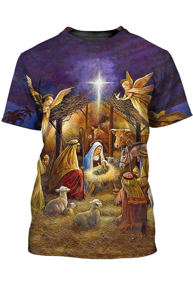 When God Was Born T Shirt 3D God Shirt For Noel Christmas TO1396