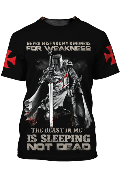 3D All Over Print Black Knights Templar Shirt The Beast In Me Is Sleeping Not Dead T Shirt TO1394