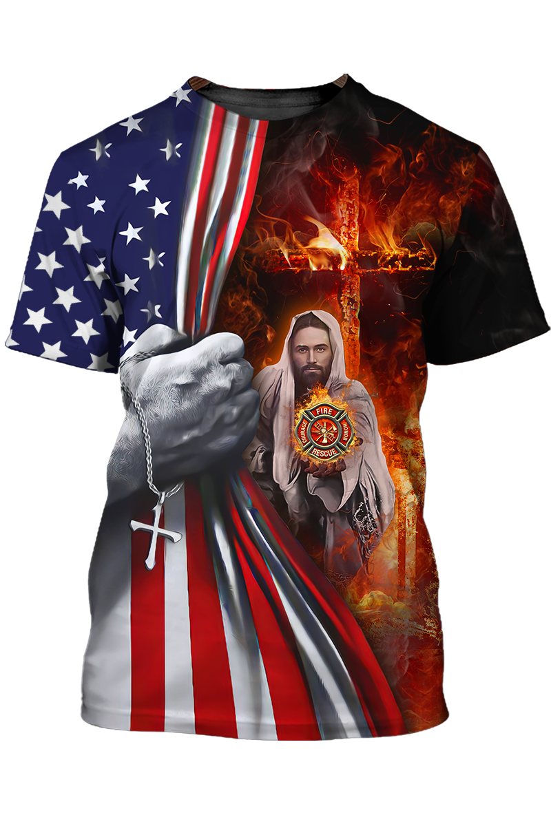 Jesus In The Flames T Shirt Patriot Gift Memorial 11 September Shirts TO1423