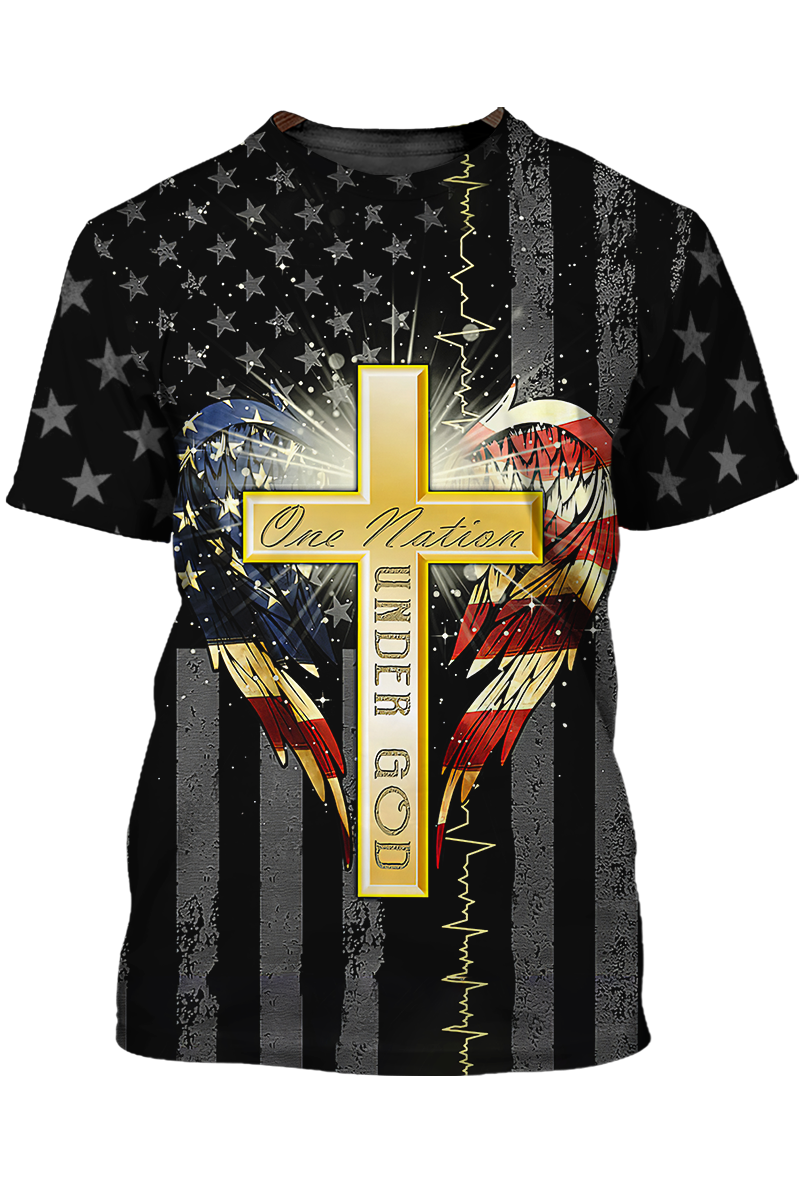 One Nation Under God Wing And American Flag T Shirt Patriotic Usa Shirt TO1395