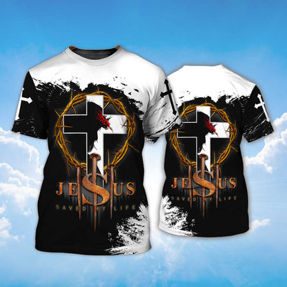 White And Black Color Christian Jesus T Shirt Jesus Christ Saved My Life Shirts Lasfour TO1377