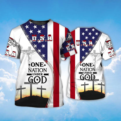 One Nation Under God Patriotic American Flag Pattern Shirt Men Women Lasfour TO1400